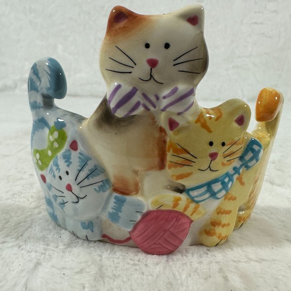 Vintage Pillar Candle Holder Three Cats Ceramic 3.5" Whimsical - Picture 5 of 7